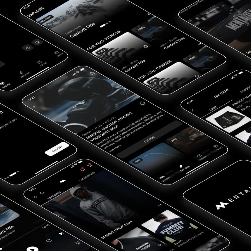 Mentality mobile app screens